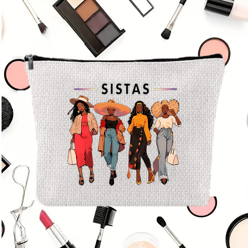 Linen printed cosmetic bag, cosmetic lipstick storage bag, small simple zipper evening clutch bag, - SJB-DIAMOND ELITES