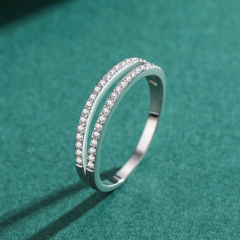 S925 Sterling Silver Double-layer Gang Drill Inlaid Ring Pi-Mart