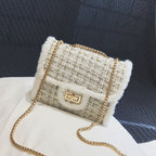 Small chain bag lock closure 2025 autumn and winter with synthetic fur decoration X9178 - SJB-DIAMOND ELITES