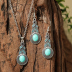 Fashion Turquoise Long Pendant Ear Rings Suit