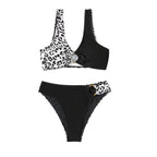 Split swimsuit female sexy leopard print contrasting color splicing bikini swimsuit female