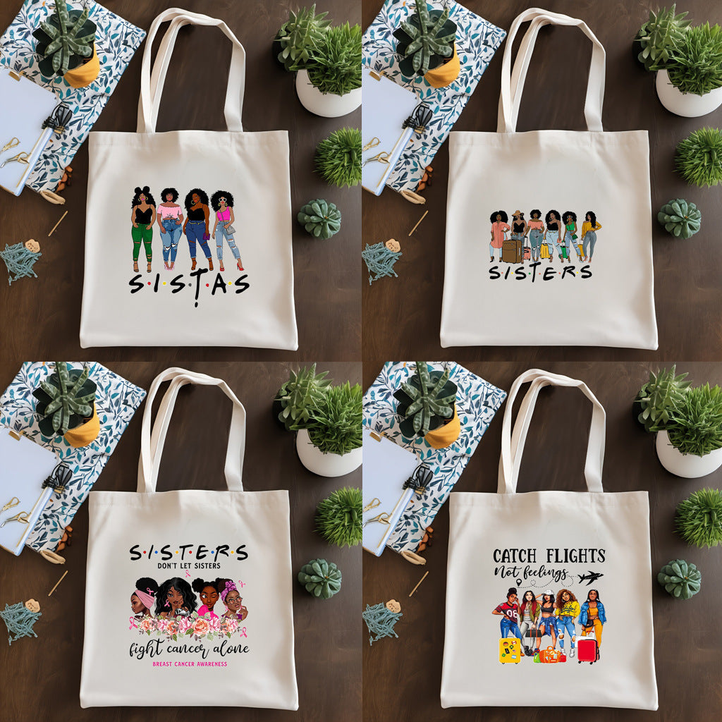 Canvas printed shoulder bag, fashionable and lightweight shopping bag, large-capacity cotton bag 2pcs hobo. - SJB-DIAMOND ELITES