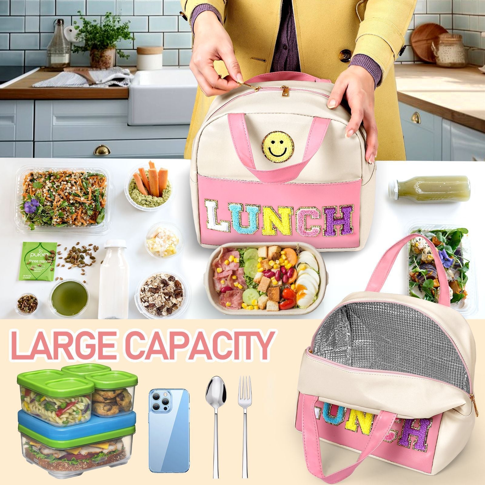 Bento bag, embroidered lunch bag, student lunch box handbag, fresh-keeping large-capacity thickened ice bag - SJB-DIAMOND ELITES