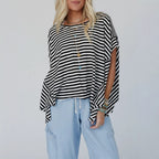 Round Neck Striped Printed T-Shirt Lootquake LLC