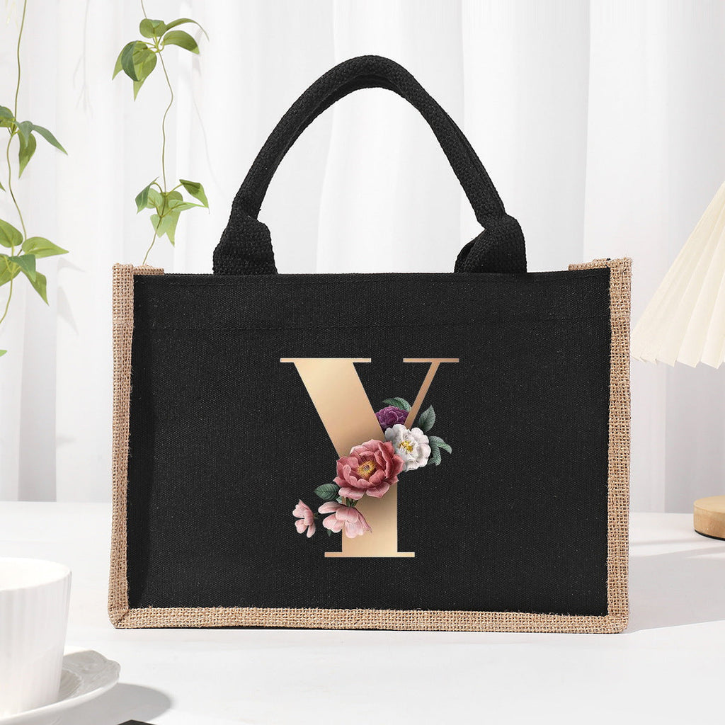 Cotton and linen canvas tote bag, printed letter tote bag, portable light handbag, gift shopping bag - SJB-DIAMOND ELITES