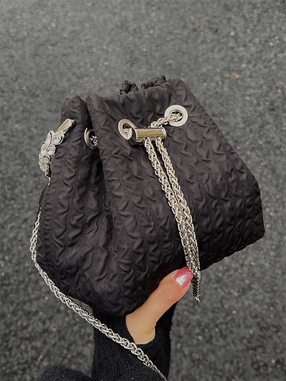 Rhinestone chain handbag women, fashion drawstring bucket bag evening clutch purse party Prom bag Party purse Prom bags clutches - SJB-DIAMOND ELITES