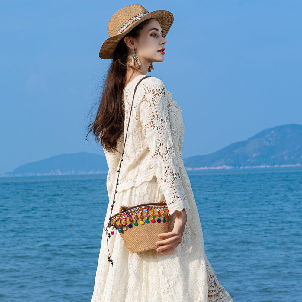 Holiday small straw bag, shoulder bag women's beach bag, small woven bag large capacity handbag hobo - SJB-DIAMOND ELITES