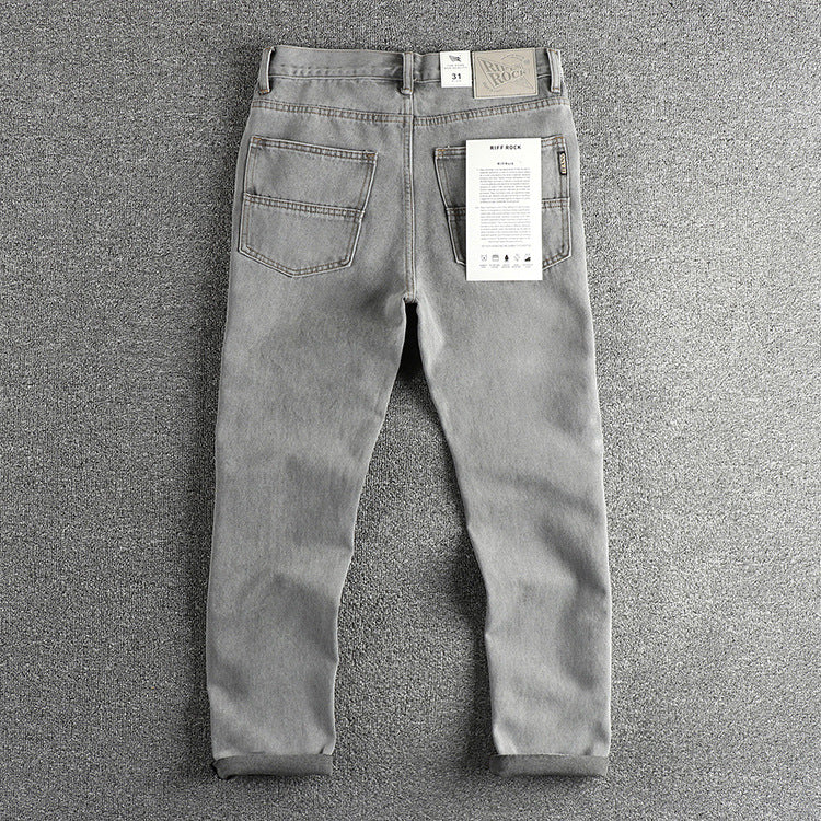 Retro Washed Distressed Cement Gray Jeans For Men Lootquake LLC