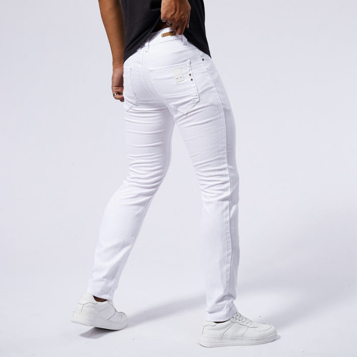 Men's European And American-style White Stretch Skinny Jeans Lootquake LLC