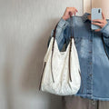 White large capacity hobo purse, embroidered shoulder bag, tote bag, commuter underarm bag