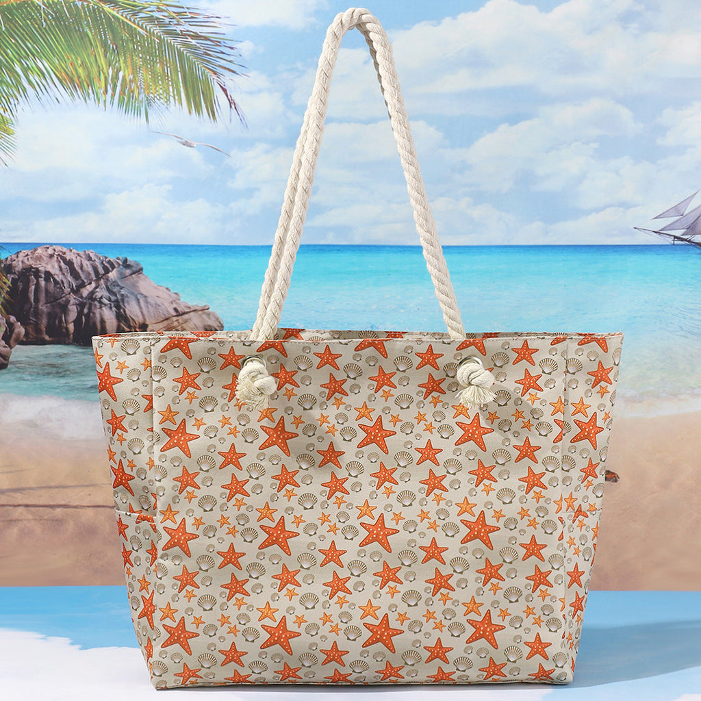 Printed beach bag, large capacity casual shoulder tote bag, simple fashion summer travel tote bag lightweight - SJB-DIAMOND ELITES