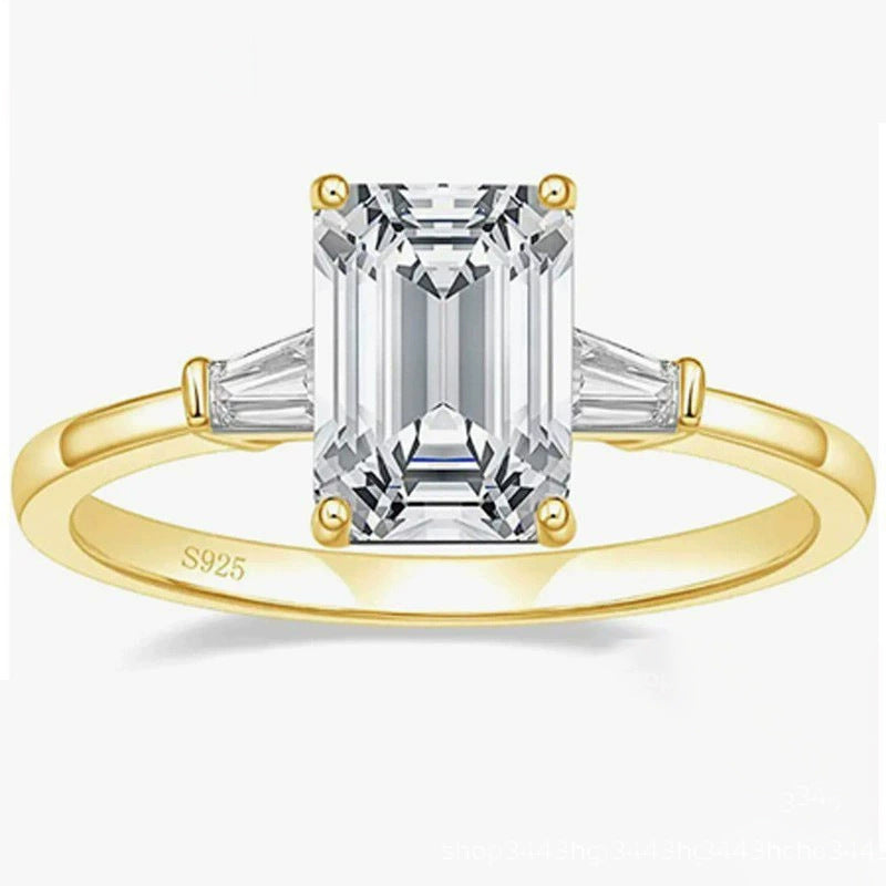 Women's 925 Silver Inlaid 3 Karat Emerald Zircon Ring Pi-Mart