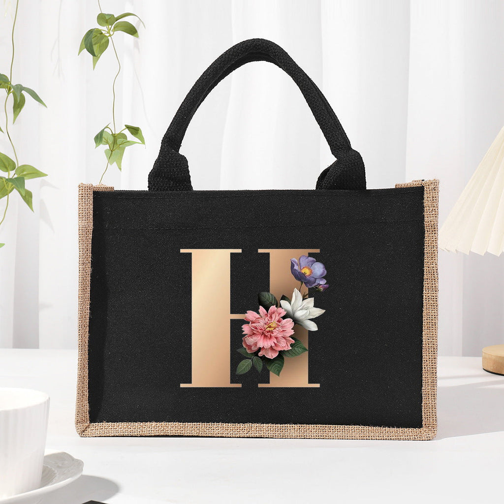 Cotton and linen canvas tote bag, printed letter tote bag, portable light handbag, gift shopping bag - SJB-DIAMOND ELITES