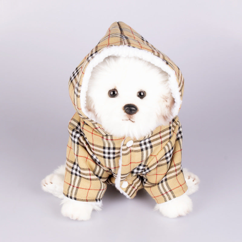 Dog Hooded Sweater Plaid Pet Clothes Pi-Mart