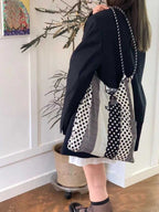 Polka dot tote bag, versatile portable shoulder bag, large-capacity environmentally friendly hobo bag for women