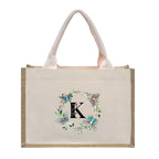 Cotton and linen canvas tote bag, printed letter tote bag, portable light handbag, gift shopping bag - SJB-DIAMOND ELITES