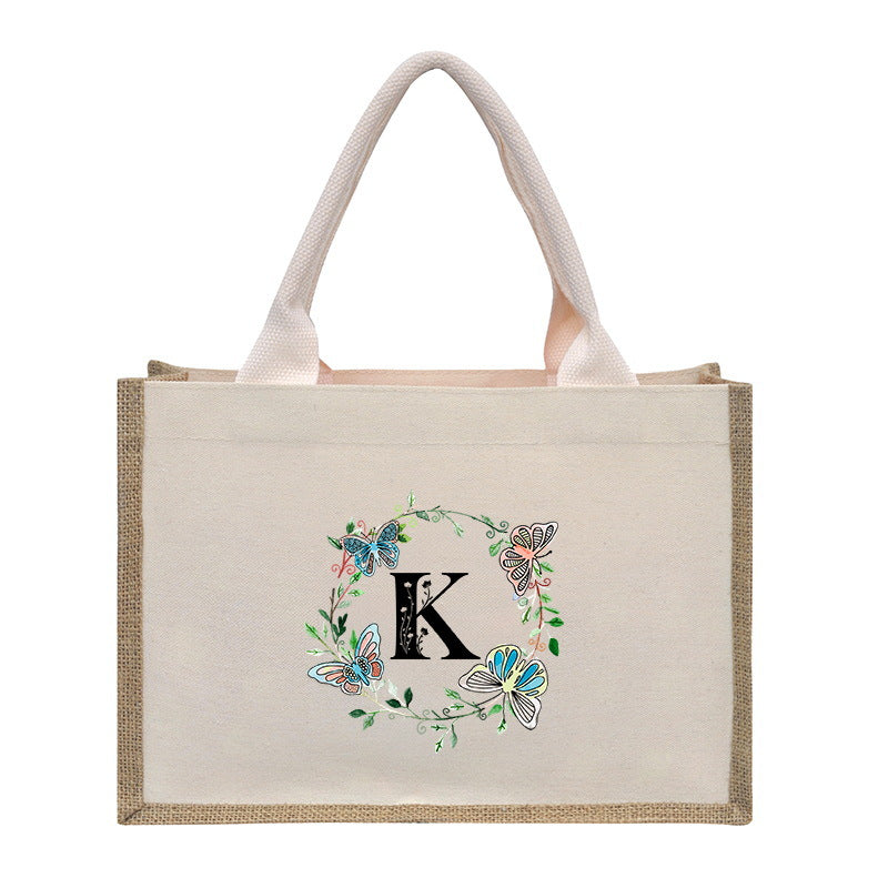 Cotton and linen canvas tote bag, printed letter tote bag, portable light handbag, gift shopping bag - SJB-DIAMOND ELITES