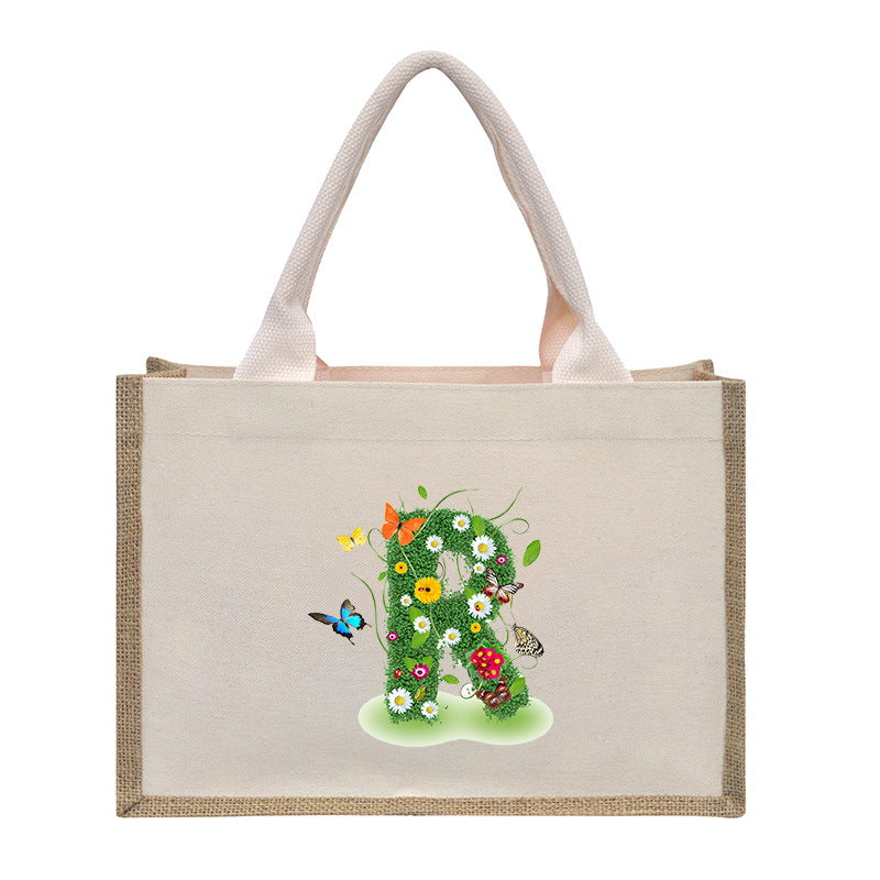 Cotton and linen canvas tote bag, printed letter tote bag, portable light handbag, gift shopping bag - SJB-DIAMOND ELITES