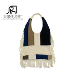 Tassel bag women, splicing knitted shoulder bag, simple and versatile retro knitted bag hobo - SJB-DIAMOND ELITES