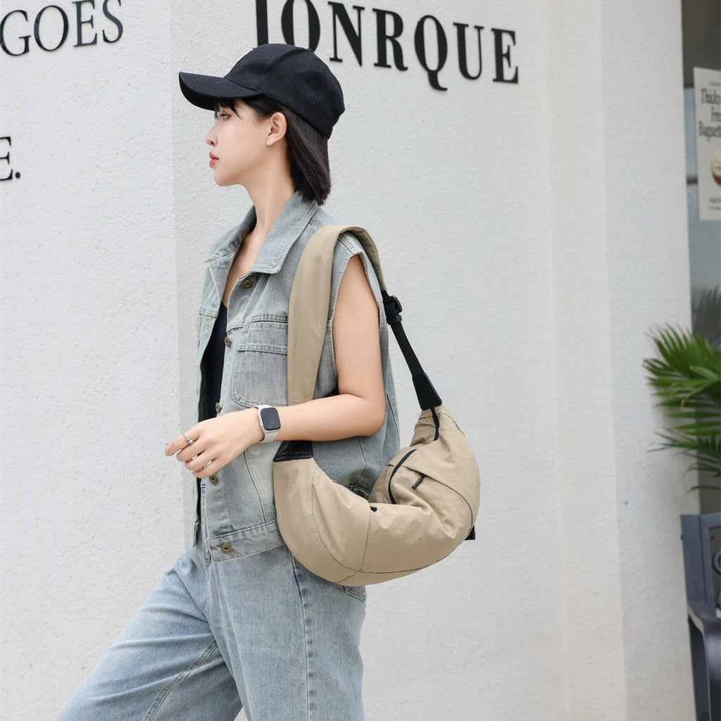 Casual Versatile Crossbody Canvas Bag, Wide Shoulder Strap Single Shoulder Messenger Bag, Dumpling Bag Simple Style Unisex, Moon Bag, Light Space Cloth Bag - SJB-DIAMOND ELITES
