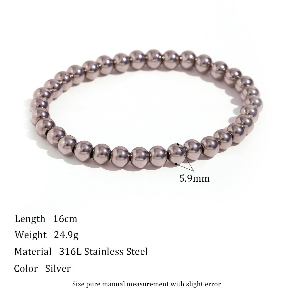 Niche Vintage Stainless Steel Plated 18K Elastic Bead Bracelet Pi-Mart