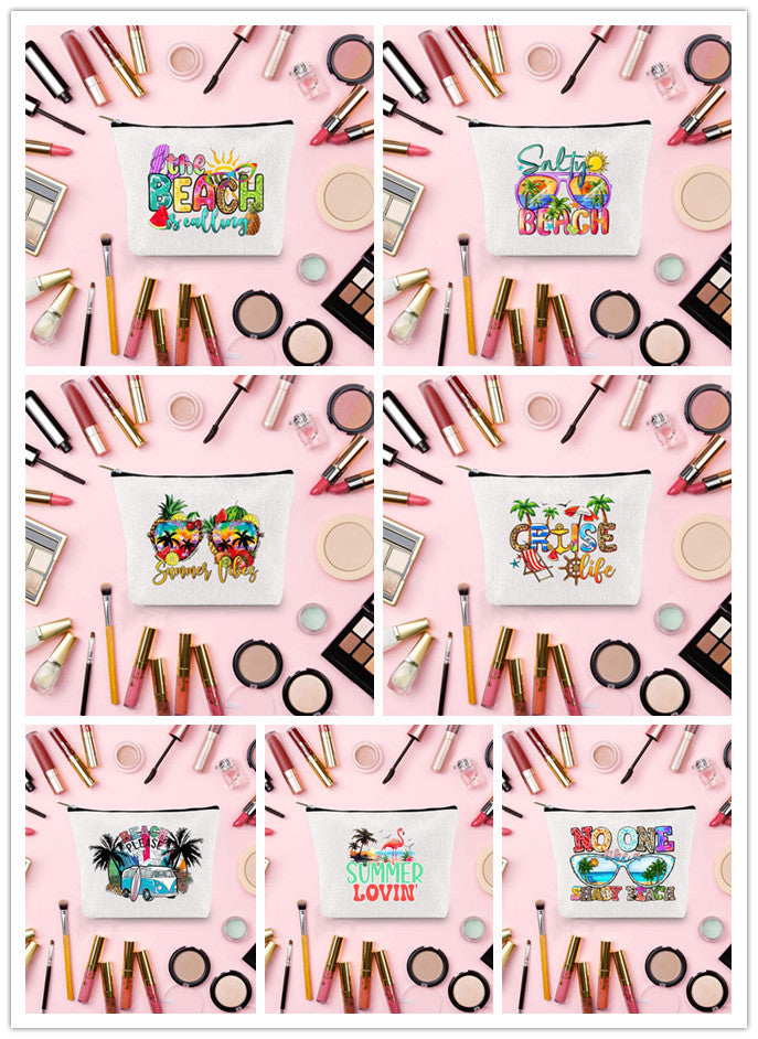 Linen printed cosmetic bag, cosmetic lipstick storage bag, small simple zipper evening clutch bag, - SJB-DIAMOND ELITES
