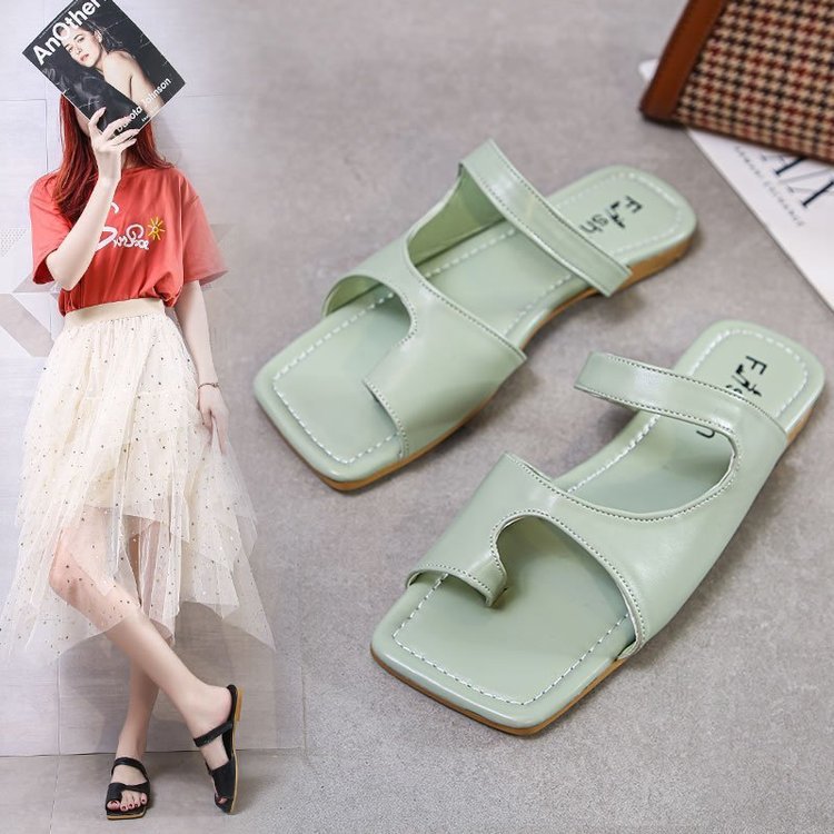 Women's Open Square Toe Separate Flat Heel Sandals Slip On Slipper Casual Shoes - SJB-DIAMOND ELITES