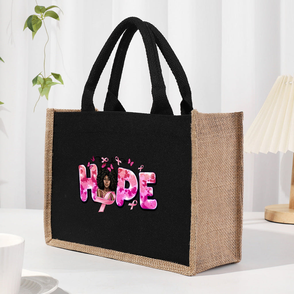 Cotton and linen canvas tote bag, printed letter tote bag, portable light handbag, gift shopping bag - SJB-DIAMOND ELITES