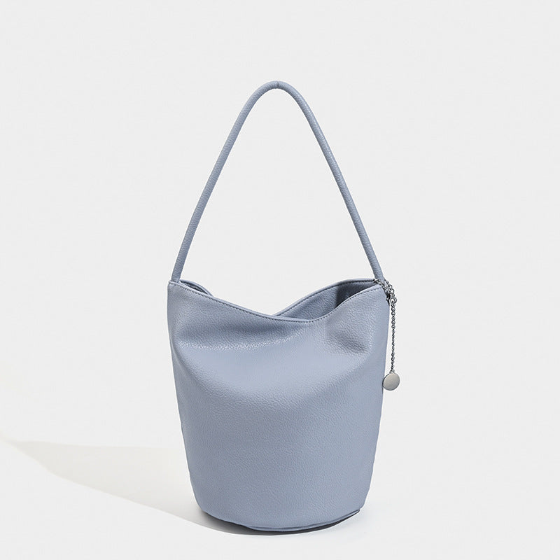 Retro soft leather bucket bag, women's shoulder underarm bag, commuter tote bag - SJB-DIAMOND ELITES