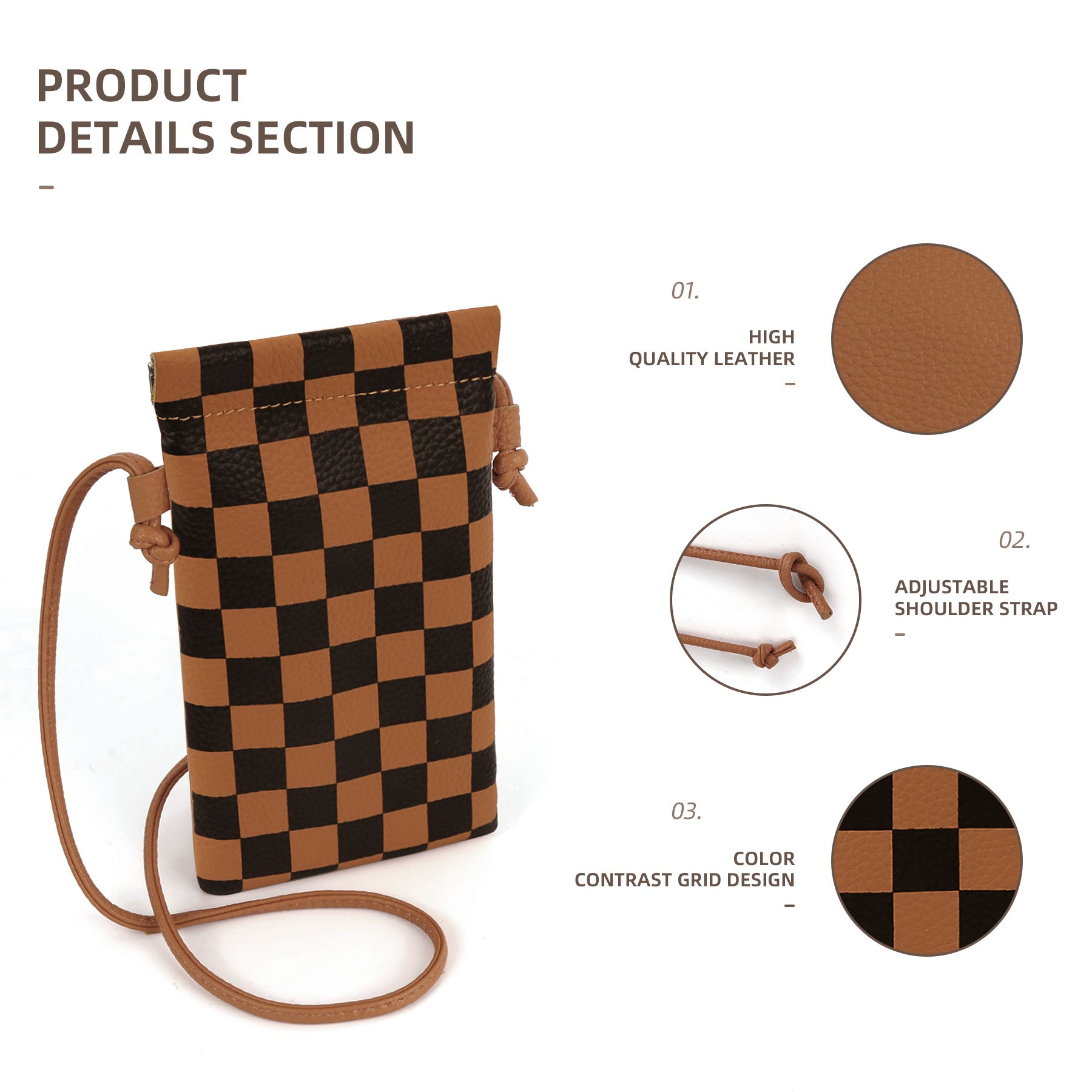 Leather mobile phone bag, mini bag, small satchel for mobile phone, phone purse crossbody - SJB-DIAMOND ELITES