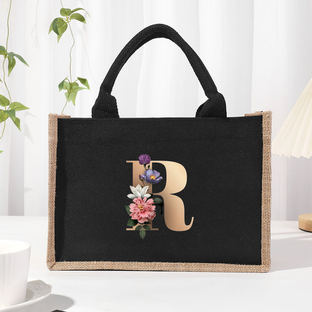 Cotton and linen canvas tote bag, printed letter tote bag, portable light handbag, gift shopping bag - SJB-DIAMOND ELITES