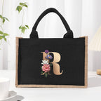 Cotton and linen canvas tote bag, printed letter tote bag, portable light handbag, gift shopping bag - SJB-DIAMOND ELITES