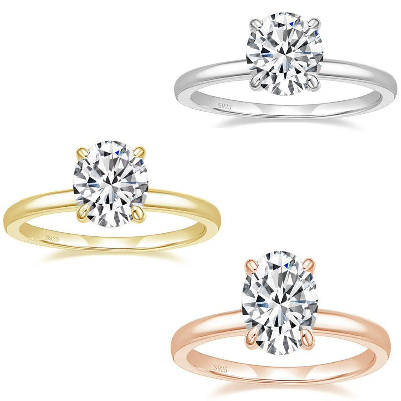 5A Zircon Round Rose Silver Diamond Ring Pi-Mart