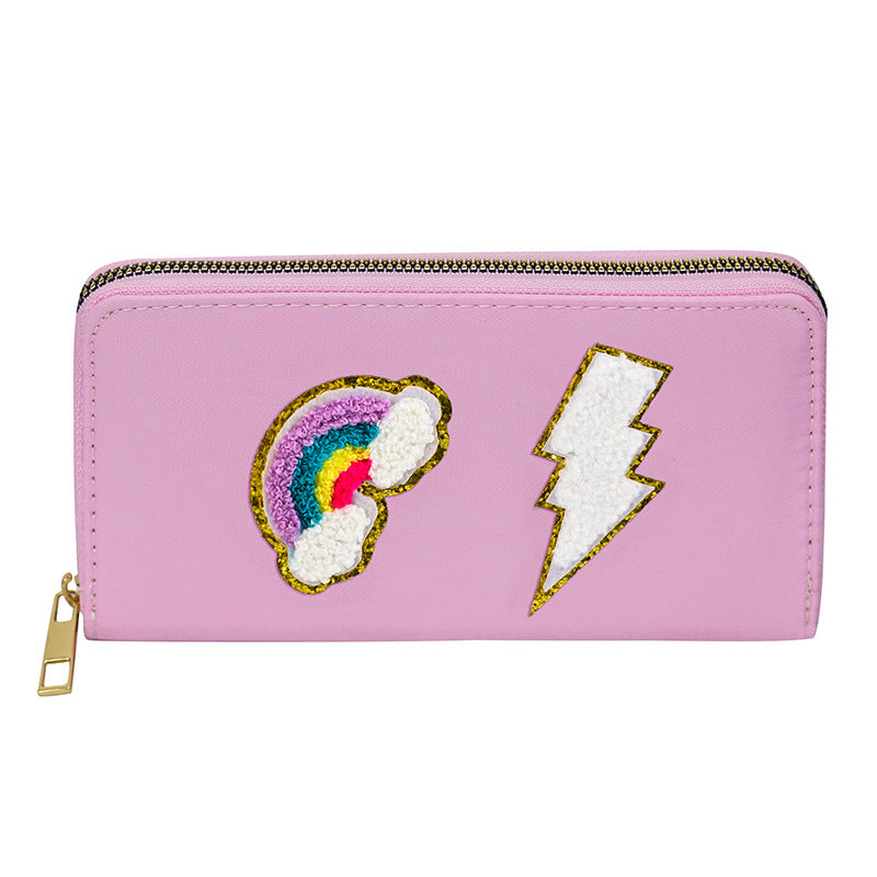 Women's alphabet embroidered wallet, long coin purse, nylon zipper ticket holder, multi-function card bag - SJB-DIAMOND ELITES