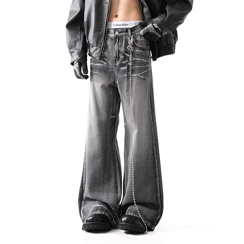 Loose Micro-flared Washed Distressed Lightning Jeans Lootquake LLC