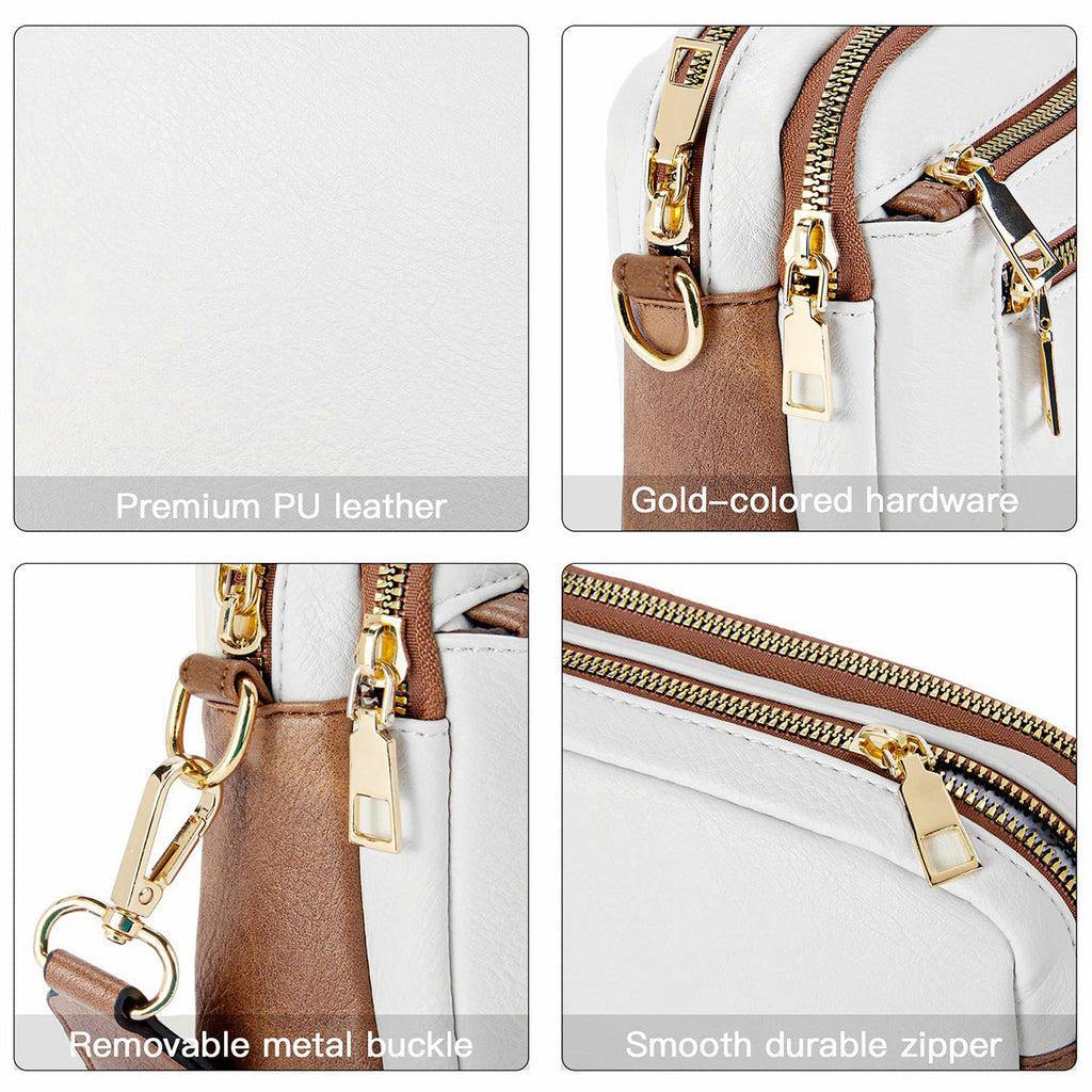 Small Crossbody Purse for Women Triple Zip, Color Matching Multifunctional Zipper Crossbody Bag, Small Square Bag PU Shoulder Bag, - SJB-DIAMOND ELITES