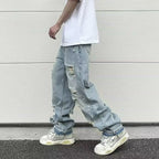 Water Washed Hole Retro Street Wide Leg Jeans Lootquake LLC