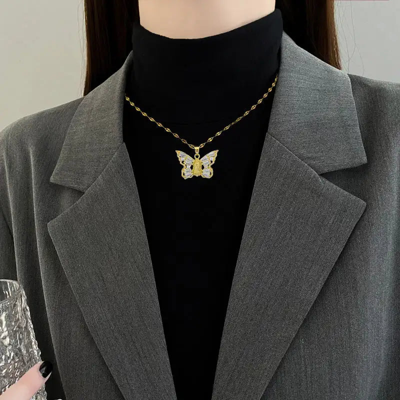 Titanium Steel Micro-inlaid Portrait Butterfly Zircon Necklace Lootquake LLC
