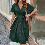 Commuters' Best Selling Bell Sleeve Waist Tie Dress Lootquake LLC