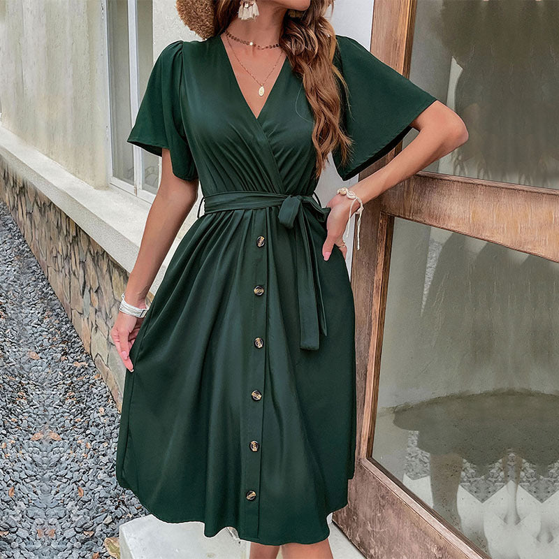 Commuters' Best Selling Bell Sleeve Waist Tie Dress Lootquake LLC
