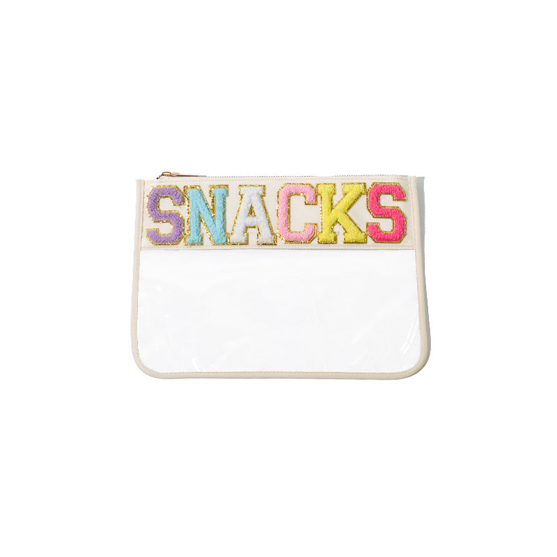PVC transparent storage bag, embroidered letter cosmetic bag, wash storage towel embroidered file bag 2pcs, - SJB-DIAMOND ELITES