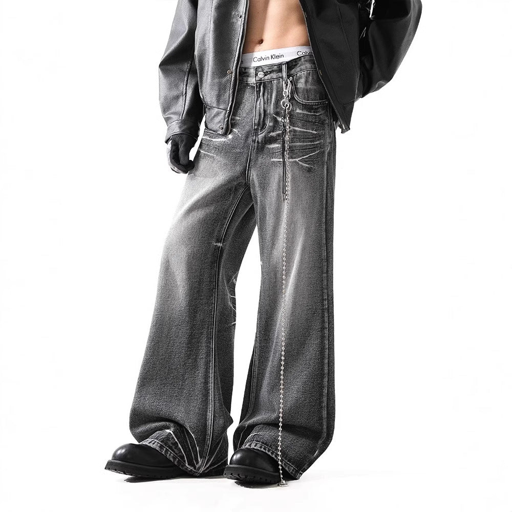 Loose Micro-flared Washed Distressed Lightning Jeans Lootquake LLC