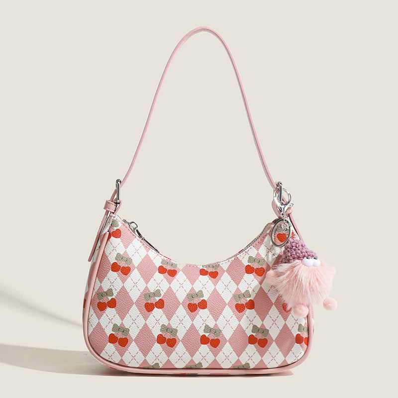 Small versatile underarm bag, cute cherry pattern shoulder bag, top handle bag, crescent bag  hobo - SJB-DIAMOND ELITES