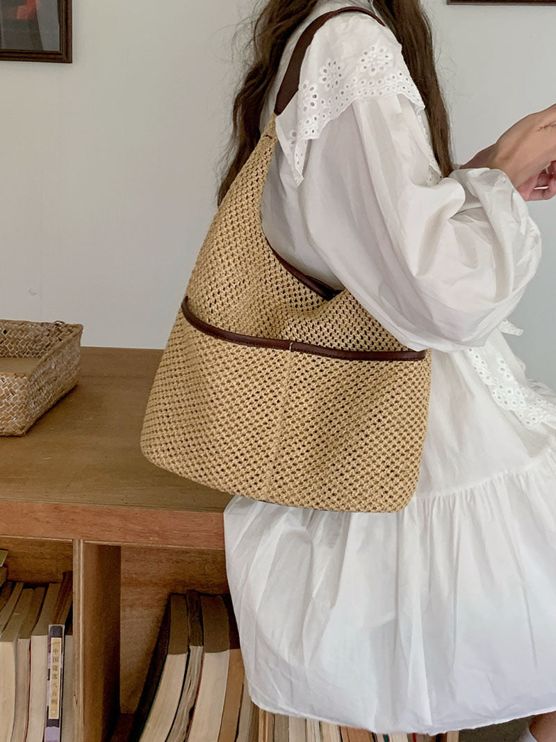 straw bag, commuter hobo bag, summer woven hobo bag for women, straw shoulder purse, beach crochet bag lightweight - SJB-DIAMOND ELITES