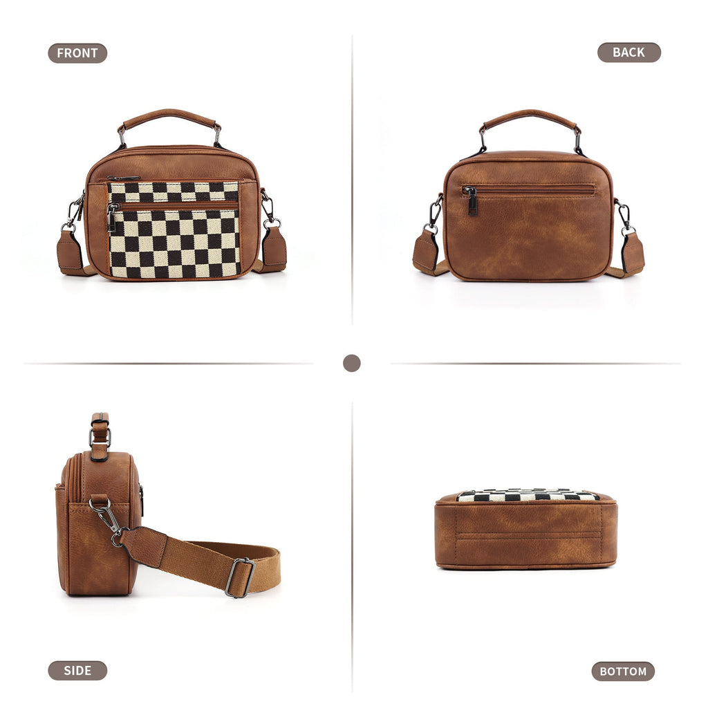 Chessboard double zipper small crossbody bag,Tote small crossbodyPU square bag, Small Crossbody Purse for Women Triple Zip, - SJB-DIAMOND ELITES