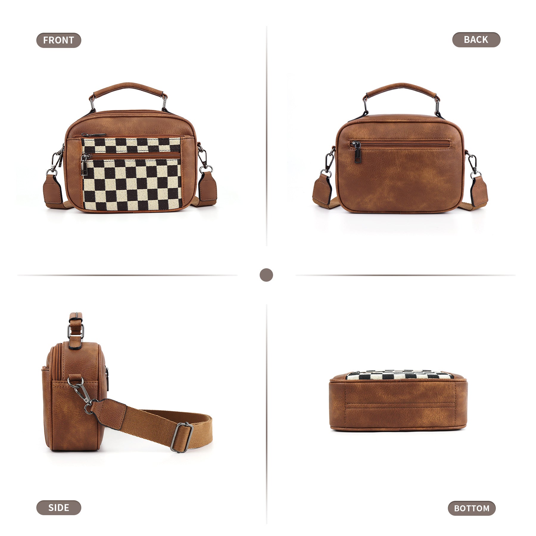 Chessboard double zipper small crossbody bag,Tote small crossbodyPU square bag, Small Crossbody Purse for Women Triple Zip, - SJB-DIAMOND ELITES