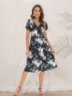 Vacation Wind ins Vintage Long Dress Small Floral Beach Summer Dress Women V Neck