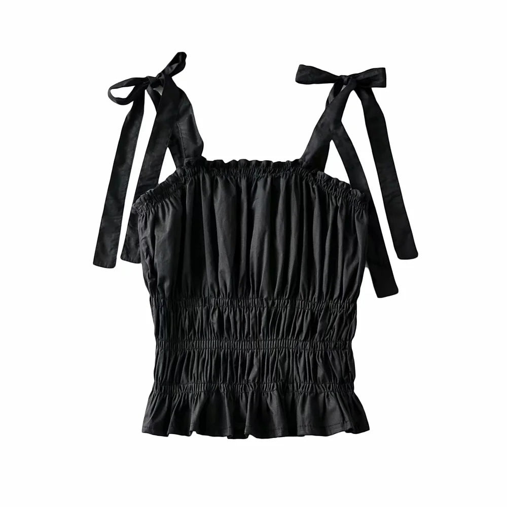 Fashion Elastic Wrinkle Short Sling Women's Sexy Camisole - SJB-DIAMOND ELITES