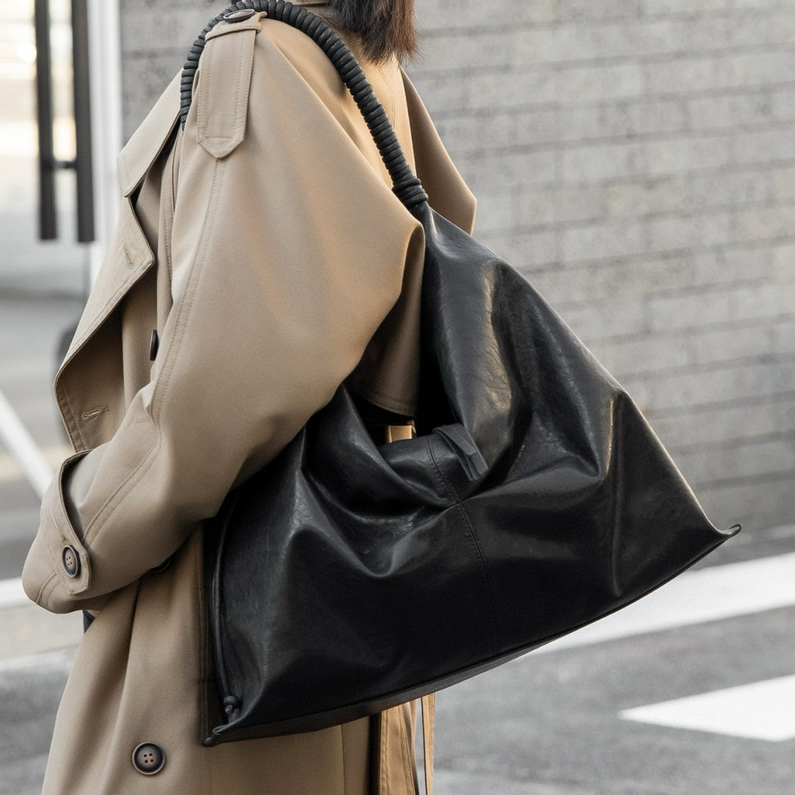 Genuine leather cowhide large hobo bag, real leather commuter women's bag, fashionable pleated shoulder bag, hobo bag for women - SJB-DIAMOND ELITES