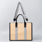 Straw tote bag, seaside vacation tote bag, large capacity beach bag, handbag contrasting color crossbody shoulder bag women with guitar belt - SJB-DIAMOND ELITES
